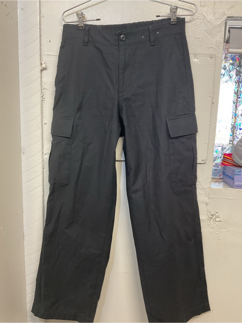 Uniqlo Black Barrel Cargo Pants Size small, 100% Cotton